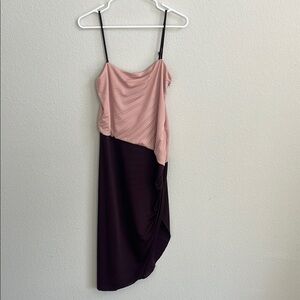 Halston Heritage Ruched Asymmetrical pink/aubergine dress, sz 8 NWT